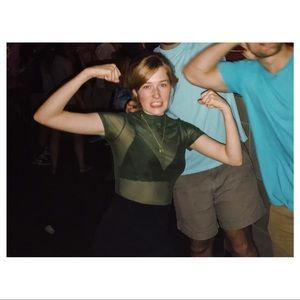 Forest Green Mesh Mock Neck Crop Top